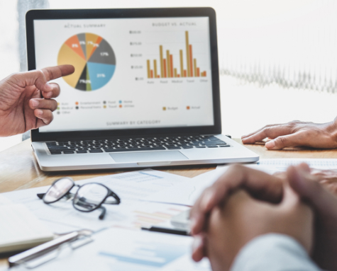Consultant reviewing business analytics